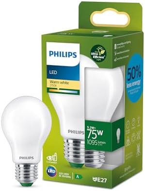 Philips LED Lampadina Goccia Vetro Smerigliato Classe A Ultra Efficiente a Risparmio Energetico, 75W, E27, Luce Bianca Calda