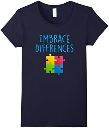 Women's Embrace Differences Autism Awareness T-Shirt Medium Navy