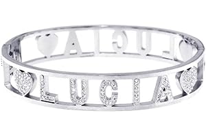 Stellazeta Bracciale Donna con Nome in Acciaio Inossidabile Anallergico Ideale per Regalo Braccialetto Donna con luminosi cristalli di vetro Braccialetti Donna Rigidi con Chiusura a Molla