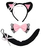 Foxxeo 35295 | Katzen Kostüm Set für Damen und Kinder | Haarreif, Fliege und Katzenschwanz | Mädchen Katze schwarz rosa Fell Katzenschwanz Katzenohren Ohren Schwanz Katzenkostüm Tierkostüm