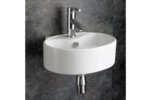 Clickbasin Cloakroom Oval White Ceramic Sink 400mm x 300mm | Counter or Wall Hung | Fixing Included | Internal Overflow | BITONTO