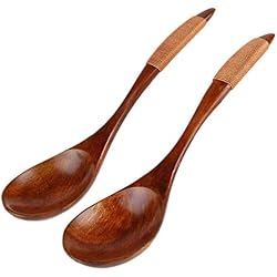 BESTONZON 2pcs cuillères à Soupe en Bois cuillères à Manger cuillères à Riz cuillères japonaises pour Restaurant à la Maison (Brun)