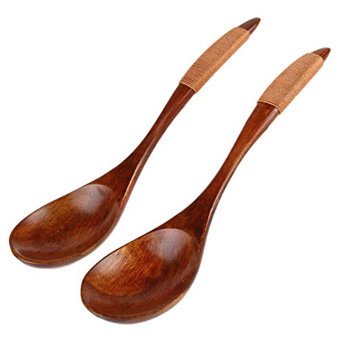 BESTONZON 2pcs cuillères à Soupe en Bois cuillères à Manger cuillères à Riz cuillères japonaises pour Restaurant à la Maison (Brun)