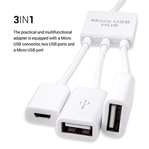 kwmobile 3in1 Micro USB OTG Hub Adapter für Smartphone / Tablet – Mikro USB Verteiler in Weiß – z.B. geeignet für Apple, Samsung, Lenovo, Asus, Huawei, Amazon, Acer, Microsoft, Sony, LG - 3
