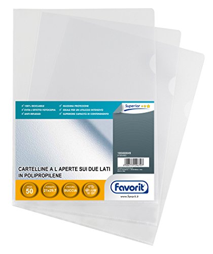 Favorit 100460049 Cartellina a L Formato Interno A4 cm Finitura Buccia d'Arancia, Confezione da 50 pz.