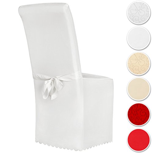TecTake Stuhlhusse Stuhlüberzug Stuhlbezug mit Schleife - diverse Farben - (Weiß)