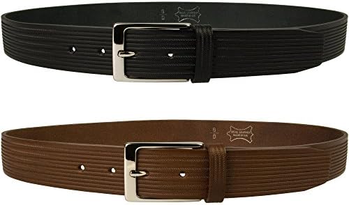 Mens Leather Belt with Embossed Chevron Design - Full Grain Leather - Made In UK - XS (26-30) BLACK - (BDUK-0062-35)