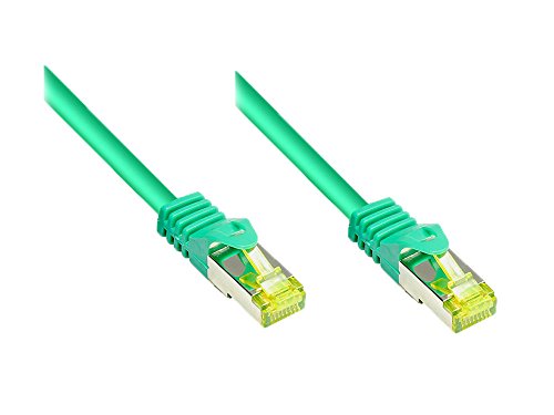 Good Connections RJ45 Ethernet LAN Patchkabel mit Cat. 7 Rohkabel und Rastnasenschutz RNS, S/FTP, PiMF, halogenfrei, 500MHz, OFC, 10-Gigabit-fähig (10/100/1000/10000-Base-T Ethernet Netzwerke) - z.B. für Patchpanel, Switch, Router, Modem - grün, 15 m
