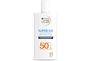 GARNIER Ambre Solaire - Fluide Visage Protecteur - Haute Protection Solaire - FPS 50+ - Protège des UVA, UVB & UVA Longs - Anti-Taches & Pollution - Acide Hyaluronique - Peaux Sensibles - 40 ml