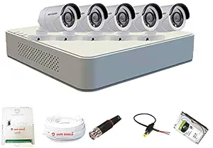 HIKVISION 8 Channel DVR & 5 Bullet LED CCTV Camera with Speedlink Cable & Power Supply Surveillance kit (white)