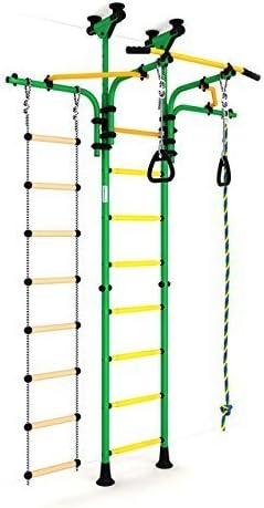 Kids Playground Play Set for Floor &amp; Ceiling / Family Indoor Training Gym Sport Set with Accessories Equipment: Climber, Climbing Rope and Gymnastic Rings / Suit for Apartment, School, Kids room and Playroom / Carousel R5 (Green)