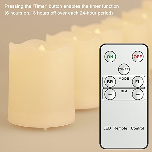Set of 9 Flickering LED Tealight Candles [Upgrade 2016 w/ Timer, Remote & Batteries] - 3 Modes Dimmable Safe Flameless LED Votive Tea Light (120 Hours of Lighting) for Christmas, Birthday Parties, Weddings, Festivals Decorations