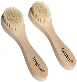 Tongkun Wooden Face Cleaning Wash and Clean Brush Exfoliate Exfoliating Facial Skin Care Scrub Tool with High Grade Wood Holder and Natural Soft Bristles Set of 2