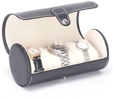 Luxury Leather Watch Roller Box – KingOfHearts™ Large Watches Case with 3 Small Pillow Holders for Display and Storage of Wristwatch, Bracelets and Jewelry, Unisex Design for Men and Women - Black
