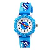 Eleoption Wasserdicht 3D Cute Cartoon Digital Armbanduhren Time Teacher Geschenk für kleine Mädchen Jungen Kids Kinder Umweltfreundlich Silikon Armbanduhr (blau Delfine)