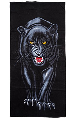 GIBRA® Strandtuch Badetuch , 70 x 140 cm , Motiv: schwarzer Panther