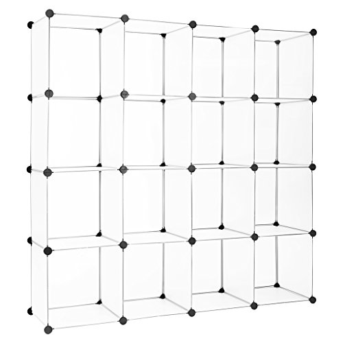 Finether Steckschrank Steckregal Regalsystem Steckregalsystem DIY Cube Regal mit Türen und Kleiderstange aus Kunststoff halb transparent 16 Fächer 147 x 147 x 37 cm | Wohnregal Stehregal Standregal Kleiderschrank Schuhschrank Aufbewahrungsregal für Kleidung Schuhe Spielzeug Bücher - 3