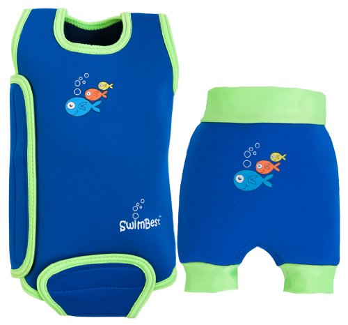 SwimBest Baby Wetsuit & Swim Nappy Set Blue/Green - 12-24 months & 11-13 kgs (12-18 months)