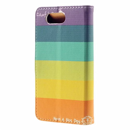 MUTOUREN Sony Xperia Z3 Compact/ Z3 Mini Drucken 2 in 1 Brieftasche Bumper Slim-Schutzhülle Tasche mit Karten- / Geldscheinfach PU Leder Handyhülle Schutzhülle Magnetverschluss Kunstleder Flip Case Tasche Hülle Schutz Etui Schale + Eingabestift – Streifen Bunt - 4