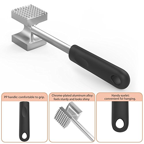 Nuovoware Fleischhammer, Premium Aluminum alloy Fleisch Hammer Fleischklopfer Küchenhelfer für Huhn, Rindfleisch und Schweinefleisch mit zwei Bearbeitungsflächen, Silber - 4