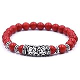 Bracelet Perle - Bracelet Tibetain en Perles Naturelles Fait Main (Corail, 17.00)