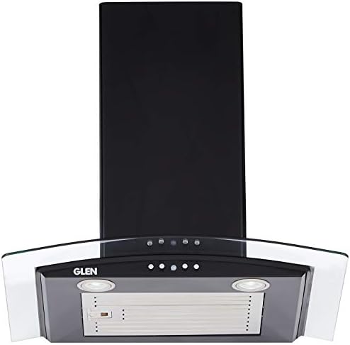 Glen 60cm 1000 m3/h Curved Glass,Wall Mounted Chimney (6071EX, Baffle Filter, Push Button Control, Black)
