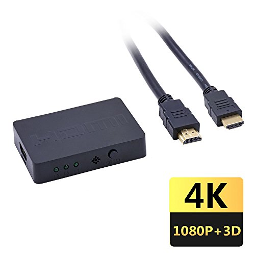 Everesta 3 Port HDMI Switch Splitter mit 1,5 Fuß High-Speed HDMI Kabel unterstützt 4K, 3D, Full HD1080P