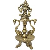 Goddess Laxmi Sitting with Swan Hindu Decor Diya for Diwali and Home Temple Mandir Decorations 8x3.5x3 Inches; 920 Grams