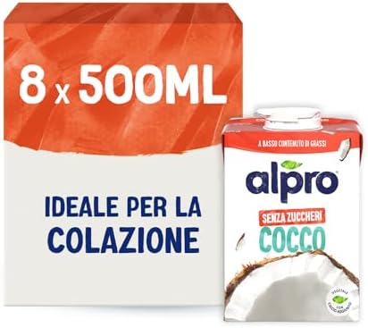 ALPRO SENZA ZUCCHERI, Bevanda al COCCO, Naturalmente Senza Lattosio, con Vitamine B2, B12 E D - 8 Confezioni da 500 ml