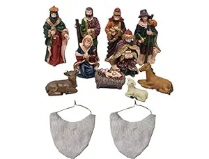 Salvus APP SOLUTIONS Porcelain Multicolor Crib Nativity Set With Baby Jesus & Holy Family For Christmas & Decoration (10 pieces_Assorted)