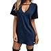 Produktbild CixNy Damen T Shirts, Kurzarm Bluse Camisole Trägershirts Sommer Mittel Einfarbig Halsband Mit V-Ausschnitt Beiläufig Minikleid Crop Vest Weste Oberteil Tops (Marine, Medium)