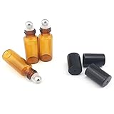 5ml Amber Glass Roller Bottles-Set of 6 Roll Bottle With Metal Ball for Essential Oil,Aromatherapy,Perfumes and Lip Balms Best Xmas Gift
