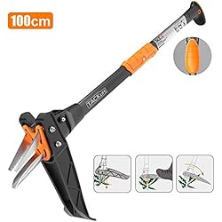TACKLIFE Désherbeur Télescopique, 100CM Ressorts Automatique, Pédale Robuste en Acier Inoxydable, 3 Griffes, Idéal pour Enlever Les Mauvaises Herbes GSW1A