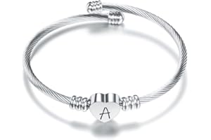 Suonie Plata Amor Corazón 26 Letra Inicial Alfabeto A-Z Pulsera Joyería Regalo Ajustable Para Hija Hijo Hermanas Amigos Madre Colega Amante Cumpleaños Navidad