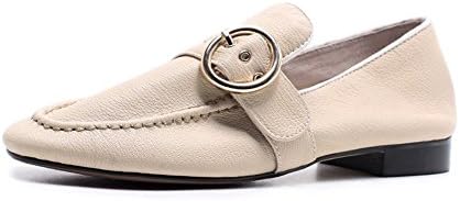 QXH Women's Shoes Sandals Shallow Mouth Round Head Flats Belt Buckle,Brown,36