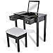 Produktbild Luckyfu Schminktisch mit Hocker schwarz und 1 Klappspiegel, Material: Kiefernholz + MDF + Toletta.Schminktisch modern