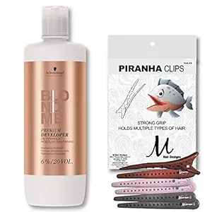 Schwarzkopf Blonde Me Premium Developer Oil Formula 6% 20 Volume 33.8 oz and M Hair Designs Piranha Hair Clips (Bundle - 2 items)