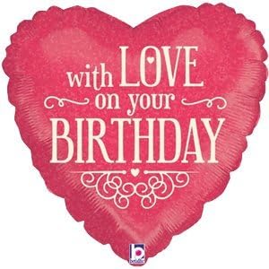 With Love on Your Birthday Heart balloon delivered inflated in a box with Free Delivery