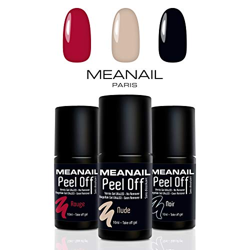 MEANAIL Smalto Semipermanente  Smalto 3 in 1 Peel Off  3 Colori : Rosso, Nero e Nude  Gel Polish Semipermanente 10 ml  Norme CE Europee