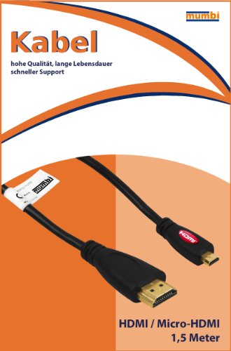 mumbi Micro HDMI Kabel 1080p – vergoldete Kontakte – HDMI Mikro Type D High Speed Kabel HDMI 1.4 / Verbindungskabel 1,5 Meter - 2