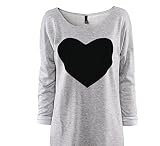 LHWY 1pc Moda Mujer Amor Corazón Impreso Cuello Redondo Camiseta Manga Larga (M)