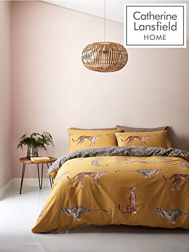 Catherine Lansfield Cheetah Easy Care Double Duvet Set Ochre - 