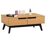 IDIMEX Table Basse Tibor Style scandinave Design Vintage Nordique Table de Salon rectangulaire avec 2 tiroirs et 2 niches, en pin Massif Finition Bois Naturel teinté