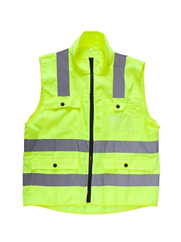 Babimax Warnwesten gelb knitterfrei reflektierende Weste Sicherheitswarnwesten mit vier Taschen im Vornen mit Reißverschluss Standardgröße Größe L Hohe Sichtbarkeit komfortabel luftdurchlässig - 3