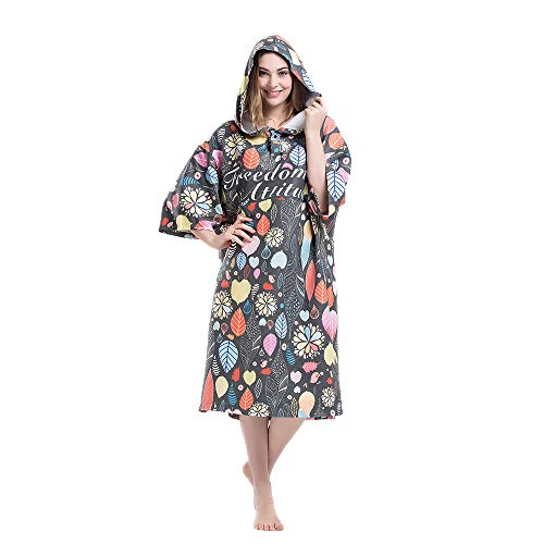 Peignoir de plage pour surf et natation, poids léger, poncho à capuche idéal pour se changer, taille unique, Femme, Foncé avec impression.