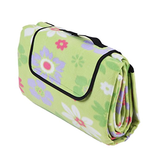 XXL Picknickdecke 200 x 200cm, wärmeisolierende Camping-decke, wasserdicht und zusammenfaltbar, mit Tragegriff von Ocean5, Farbe: grün – Blumen - 2