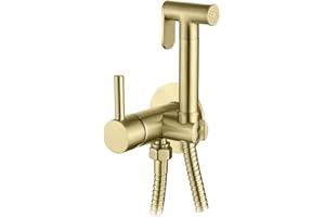 AQUAGRIF Kit Mezclador de Agua Fría y Caliente para Bidet - Monomando Empotrado con Ducheta Pulsante y Flexo Reforzado 1,20 m (Oro Cepillado)