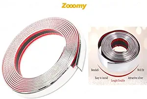 ZOOOMY Chrome Silver Strip | Beading Roll | Door Edge Guard Protector | Window | Bumper Edge Lip Guard | Grill | Interior Exterior Decor (15 mm x 10 Meter) for Tata Safari Dicor 3.0L