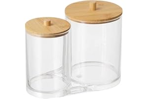 Mnixy Dispensador de Algodones, Acrílico Almacenaje Algodón Organizador de Maquillaje Transparente Dispensador Discos Desmaquillantes con Cubierta de Madera para Sala de Estar Dormitorio baño