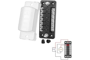 Jtron boitier fusible 12v auto 6 voies boite fusible pour ATO/ATC 1-20A fusible DC 32 V M5 connecteur à vis porte-fusible avec fusible(6 avec voies pôle négatif)